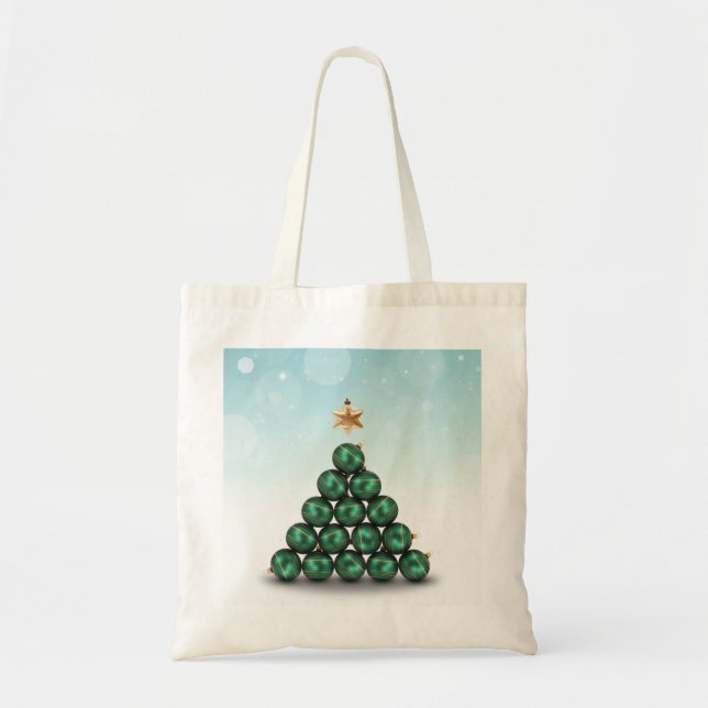 Bolsa Tote Bolas de Natal em Forma de Árvore (Frente)