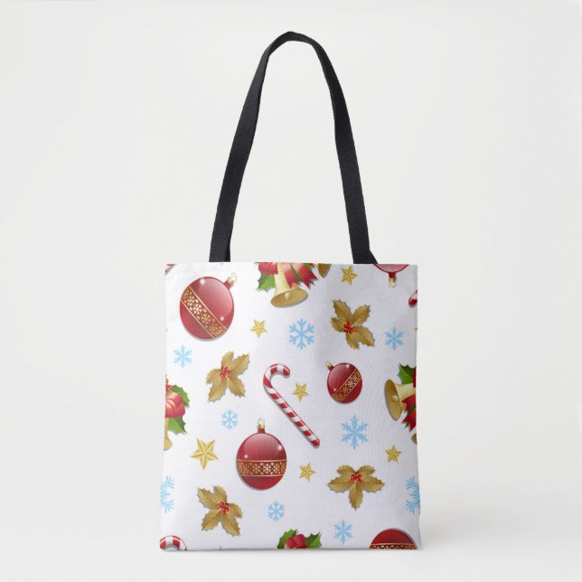 Bolsa Tote Bolas de Natal Vermelhas e Ouros, Sagrado de Natal (Frente)