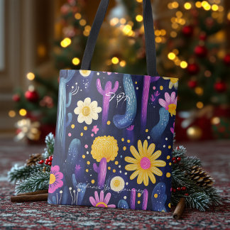 Bolsa Tote Bold Desert Flowers – Colorful Cactus Art Pattern