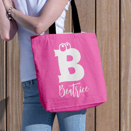 Bolsa Tote Bold fun typography monogram name pink white 