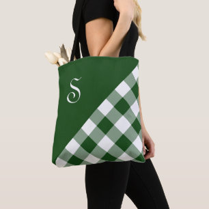 Bolsa Tote Bold Monograma Verde Verificação Geométrica de 