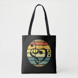 Bolsa Tote Bold Musical Heart Over Retro Sunset Color Bands