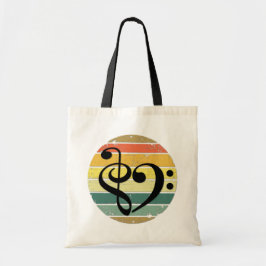 Bolsa Tote Bold Musical Heart Over Retro Sunset Color Bands