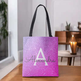 Bolsa Tote Boletim de Monograma Elegante, cor-de-rosa, roxa