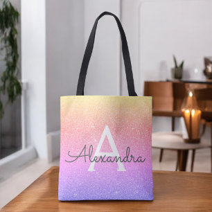 Bolsa Tote Boletim de Monograma Elegante, cor-de-rosa, roxa