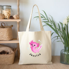 Bolsa Tote Bolha de Axolotl roxa-branca-branca com nome