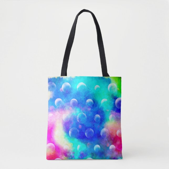 Bolsa Tote Bolhas azuis abstrato cores brilhantes de moda (Frente)