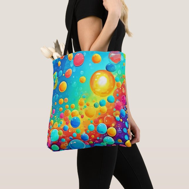 Bolsa Tote Bolhas Coloridas de Arte Flutuante (Close Up)