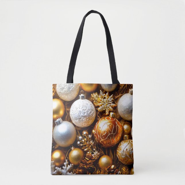 Bolsa Tote Bolhas de ouro de decoração de Natal (Frente)