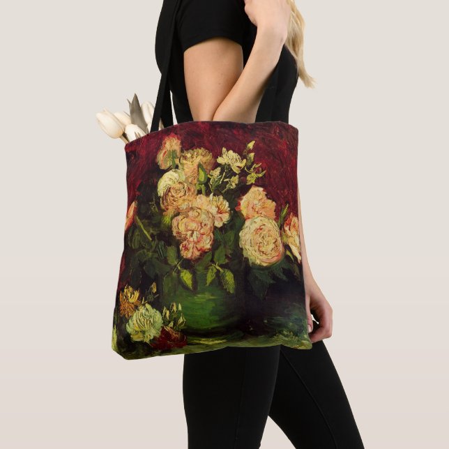 Bolsa Tote Boliche com Peonies e Rosas de Vincent van Gogh (Close Up)