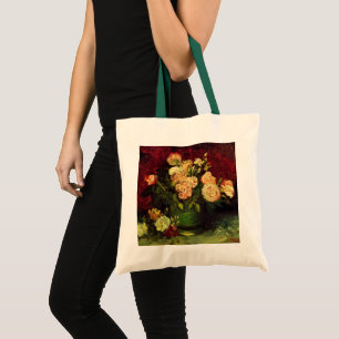 Bolsa Tote Boliche com Peonies e Rosas de Vincent van Gogh