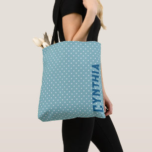 Bolsa Tote Bolinhas azul-céu e branca personalizada