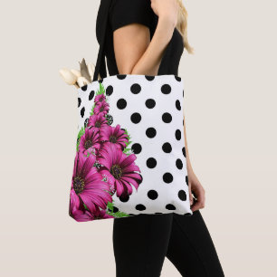 Bolsa Tote Bolinhas bonito de Flores Rosa