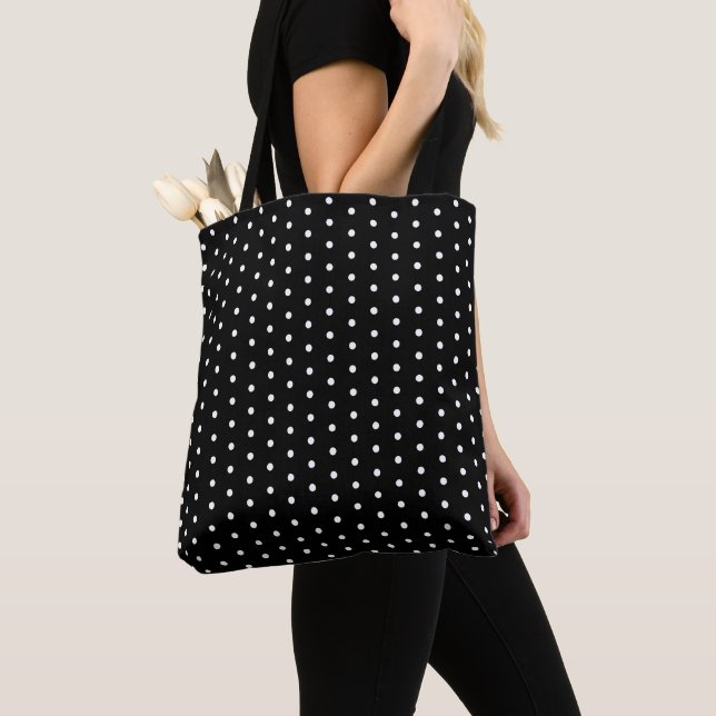 Bolsa Tote Bolinhas brancas modernas em preto  (Close Up)