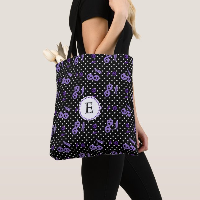 Bolsa Tote Bolinhas com monograma de crânios de cereja (Close Up)
