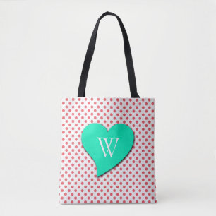 Bolsa Tote Bolinhas cor-de-rosa coral-Monograma por Shirley T