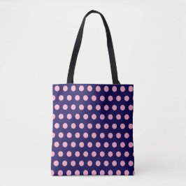 Bolsa Tote Bolinhas cor-de-rosa-preto no Marinho azul