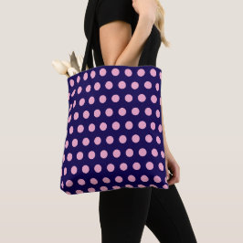 Bolsa Tote Bolinhas cor-de-rosa-preto no Marinho azul