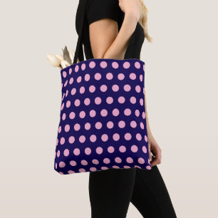Bolsa Tote Bolinhas cor-de-rosa-preto no Marinho azul