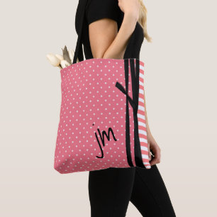 Bolsa Tote Bolinhas corais e sacola Monogrammed das listras