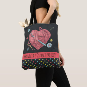 Bolsa Tote Bolinhas Crochet Heart Yarn