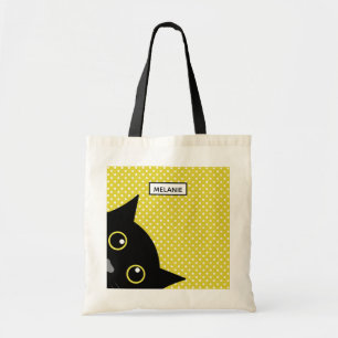 Bolsa Tote Bolinhas curiosas do amarelo do gato preto