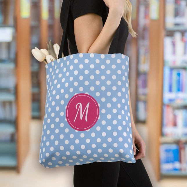 Bolsa Tote Bolinhas de Monograma Cor-de-Rosa Azul (Criador carregado)