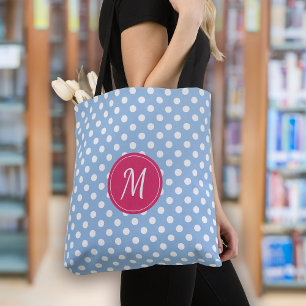 Bolsa Tote Bolinhas de Monograma Cor-de-Rosa Azul