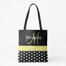 Bolinhas de Script do Monograma Amarelo Preto