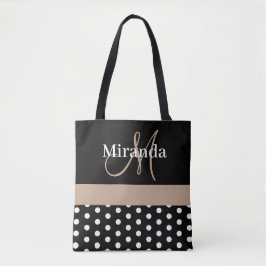Bolsa Tote Bolinhas de Script do Monograma Branco Preto