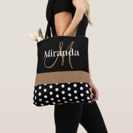 Bolsa Tote Bolinhas de Script do Monograma Preto-Branco Casta