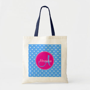 Bolsa Tote Bolinhas monograma nome inicial padrão cor-de-ros