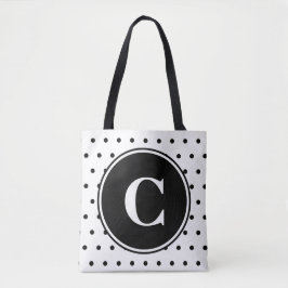 Bolsa Tote Bolinhas Pretas Brancas Monogramas