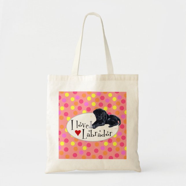 Bolsa Tote Bolinhas pretas do filhote de cachorro de Labrador (Frente)