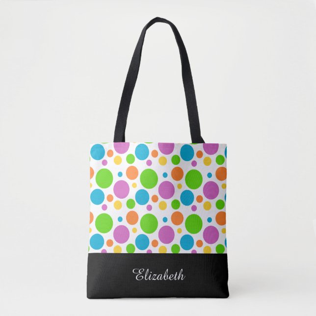 Bolsa Tote Bolinhas pretas e brancas com monograma (Frente)