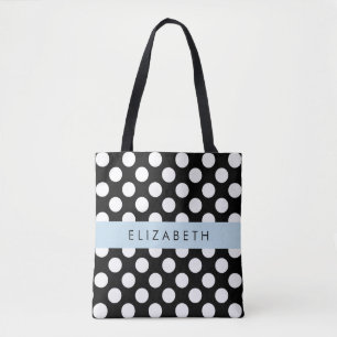 Bolsa Tote Bolinhas Pretas e Brancas, Pontas, Seu Nome
