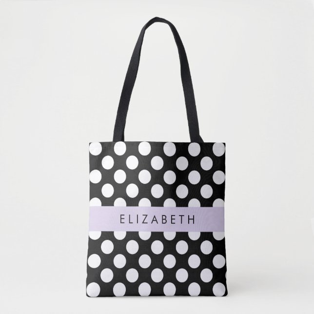 Bolsa Tote Bolinhas Pretas e Brancas, Pontas, Seu Nome (Frente)