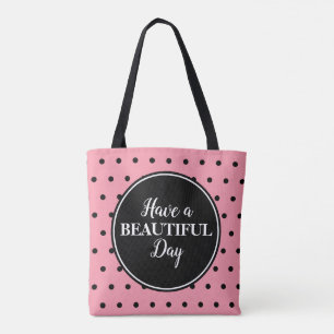 Bolsa Tote Bolinhas Pretas Rosa Monograma