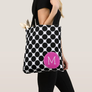 Bolsa Tote Bolinhas preto e branco corajosas com monograma