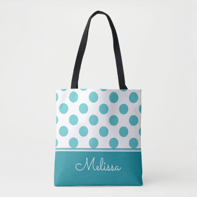 Bolsa Tote Bolinhas Teais| Personalizado (Frente)