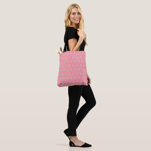 Bolsa Tote Bolinhas Verdes Geométricas Rosa (No(a) Modelo)