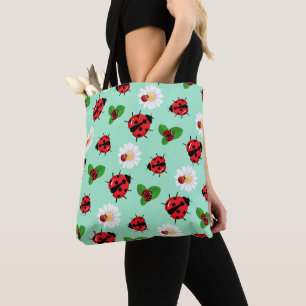 Bolsa Tote Bolinhas vermelha-branca, floração de damybug, ver