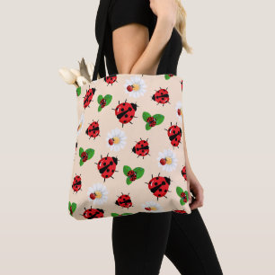 Bolsa Tote Bolinhas vermelha-branca, floração de damybug, ver