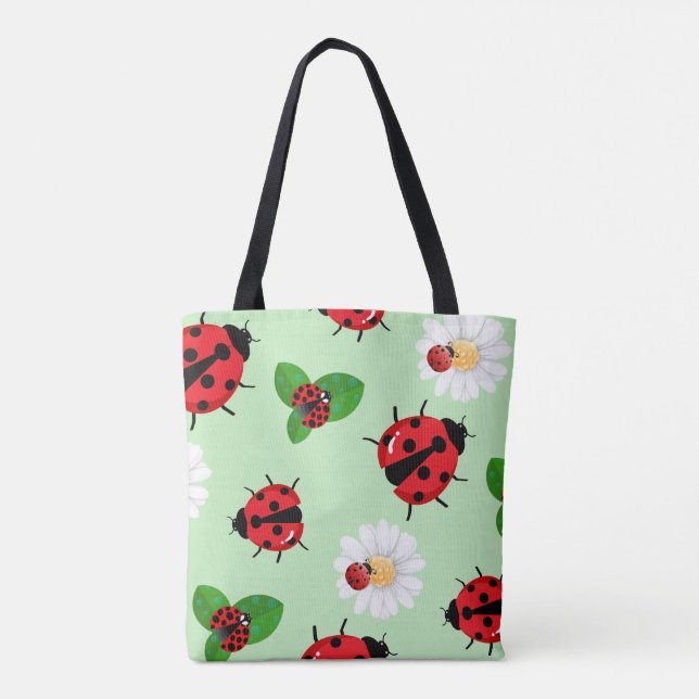 Bolsa Tote Bolinhas vermelha-branca Ladybug Daisy verão (Verso)
