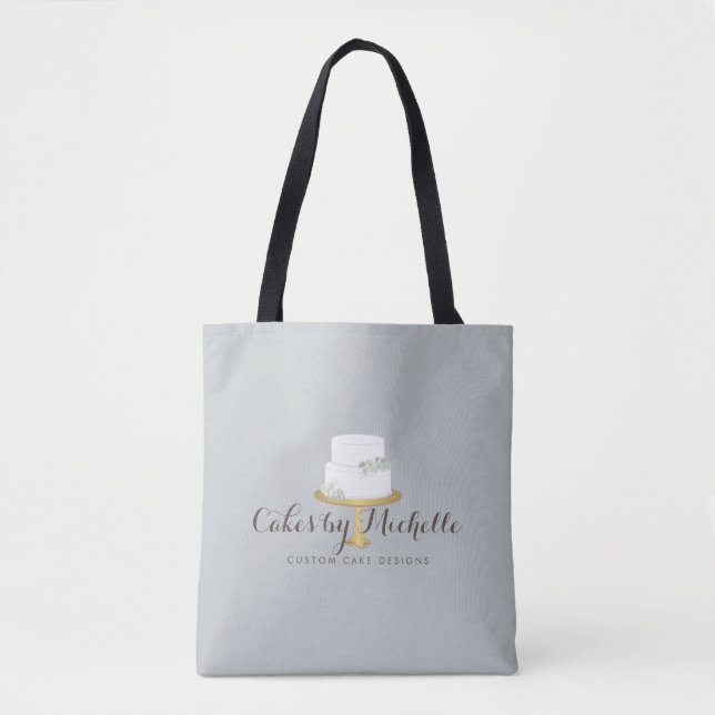 Bolsa Tote Bolo branco elegante com padaria floral (Frente)