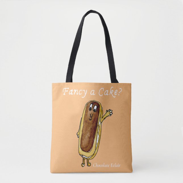 Bolsa Tote Bolo Chique Éclair de Chocolate Divertido Humor Ar (Frente)