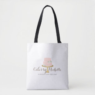 Bolsa Tote Bolo cor-de-rosa elegante com padaria floral