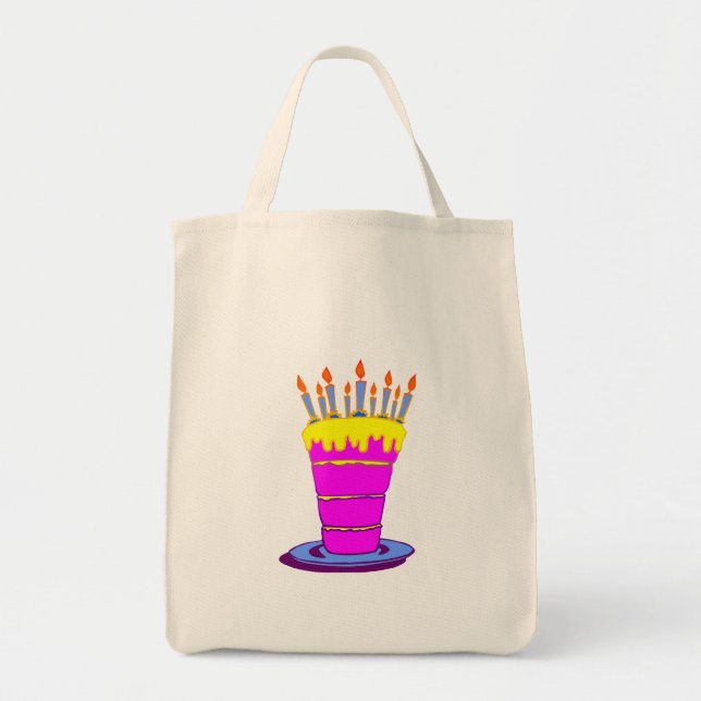 Bolsa Tote Bolo-de-Aniversário Rosa Gigante (Frente)