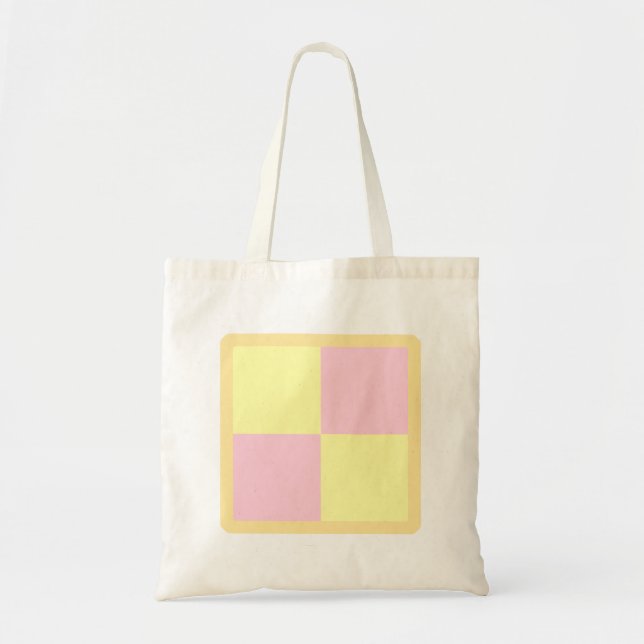 Bolsa Tote Bolo de Battenburg. Rosa e amarelo (Frente)