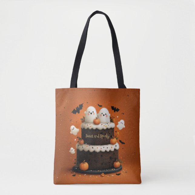 Bolsa Tote Bolo de Chocolate Fantasma Fofo Doce e Assustador (Frente)